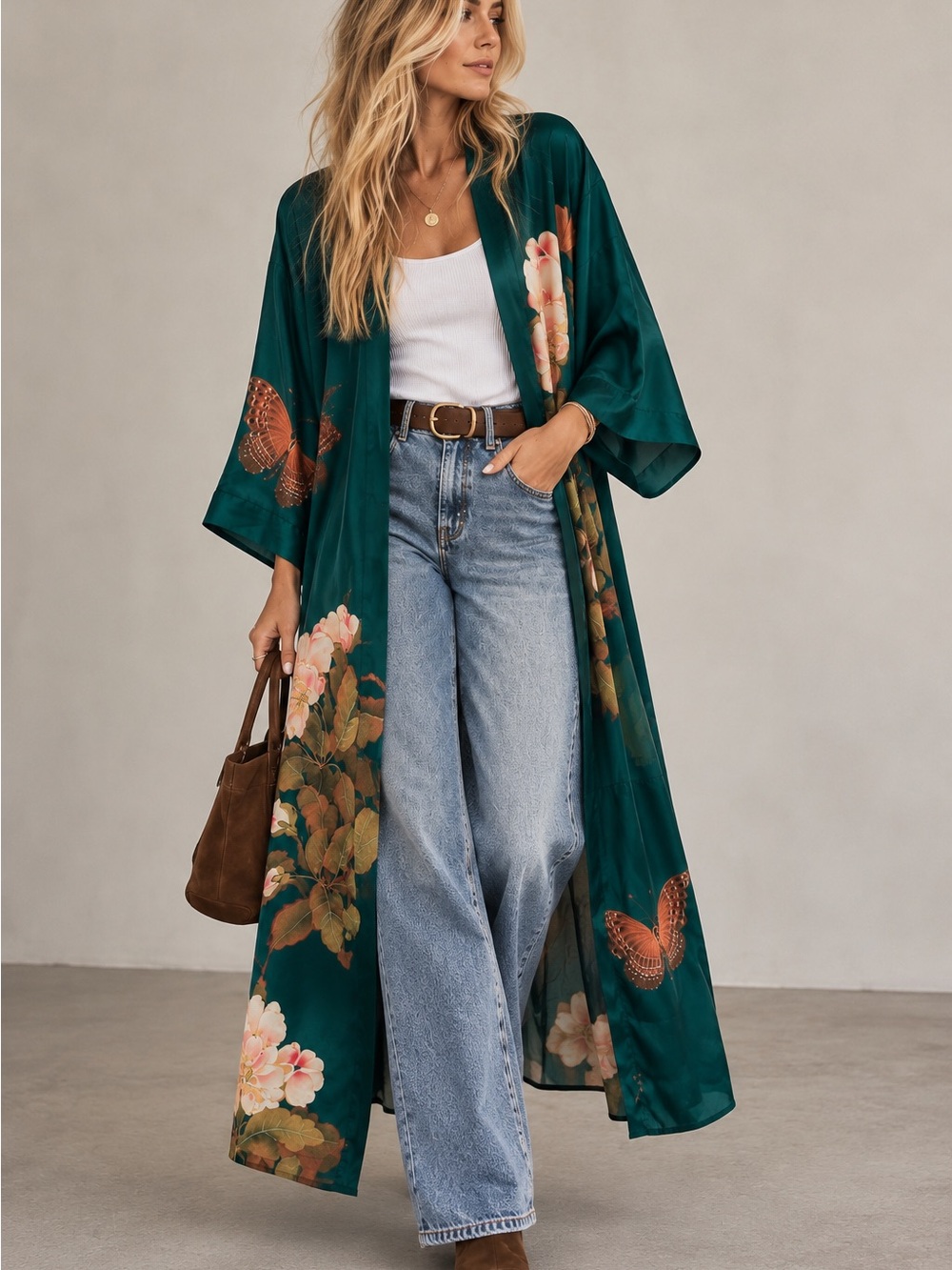 PEONY & BUTTERFLY LONG KIMONO ROBE